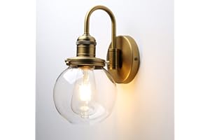 JIMUBEAM Industrial Vintage Gooseneck Wall Light Sconce 1-Light with 5.9” Round Clear Glass Globe Shade Indoor Wall Mounted Lamp Fixture(Antique)