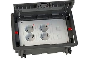 CABLEPELADO Kit puesto trabajo suelo empotrar | Módulo Doble Schuko Embornado Por Corte-Rápido Con LED, Módulo Doble Schuko Embornado Por Corte-Rápido Con LED, 1 Placa Datos Para 2 Conectores