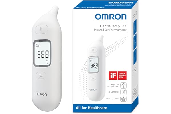 OMRON Gentle Temp 533 – Thermomètre auriculaire infrarouge digital pour Adultes, Enfants et Bébés, Thermomètre électronique avec mesure précise, en 1 seconde – Sans capuchon de sonde – Blanc