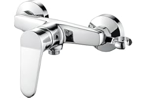 Ibergrif M12059-1 Mitigeur monocommande Douche, Robinet Douche Universel Filetage G1/2, Mitigeur de Douche Mural avec Support de Douche, Laiton, Chromé