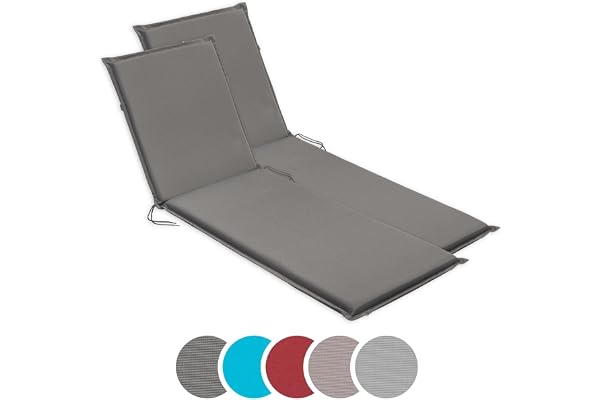 sleepling 193935 Lot de 2 Coussins d'extérieur pour chaises Longues | Chaise de Jardin | Bain de Soleil | Fabriqué en UE | Bande de réglage | Housse Amovible et Lavable, 190 x 58 x 6 cm, Gris