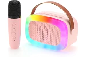 Altueey Karaoke Machine Kids, Portable Wireless Microphone Toy for Kids, Voice Changing Effects Karaoke Speaker, Rechargeable Karaoke Music Player with LED Lights, Boys Girls Birthday Toys Gifts