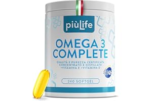 +LIFE Omega 3 IFOS 5 Stelle Certificato Con Vitamina D3 2000 UI PiùLife, 240 Softgel 2000mg EPA, 1000mg DHA Dose, Olio di Pesce Omega 3 Capsule Fish Oil, Trigliceridi, Cuore, Vista, Ossa, Cervello
