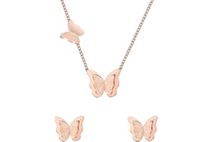 baobei conjuntos de joyas para mujeres, collar de mariposa de acero inoxidable de oro rosa y aretes de pendientes, pendientes de acero inoxidable, pendientes hipoalergénicos, collar de mejor amigo