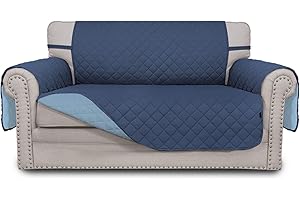 Greatime Sofa Covers Slipcovers,Reversible Quilted Furniture Protector,Water Resistant,Improved Couch Shield with Elastic Straps,Anti-Slip Foams,Pet Kids,Children,Dogs(Loveseat, Dark Blue/Light Blue)