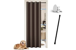 JCyh Cortinas Cocina Puerta con Barra, Cortina Puerta Interior con Botón Magnético Termica Aislante Frio y Calor,Cortina Separador de Ambientes 1 Pieza 132x195 CM, Marrón