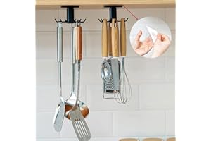Ksvaye 2Pezzi Appendi Mestoli da Cucina Barra Portautensili Cucina Adesivo Senza Foratura Girevole a 360°Porta Utensili da Cucina per Cucina/Bagno/Guardaroba(Nero)