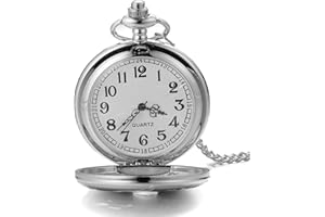 HALUKAKAH Męski zegarek kieszonkowy z łańcuszkiem kwarcowy vintage cyfry rzymskie skala gładka powierzchnia, z 2 łańcuszkami, łańcuszek kieszonkowy + naszyjnik, bezpłatne pudełko prezentowe