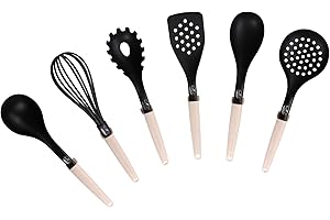 STONELINE Natural Line 6-teiliges Nylon Küchenhelfer Set Griffe mit Stroh, Hitzebeständige Küchenutensilien für Antihaft Pfanne Topf, Hygienisches Küchenzubehör mit integrierter Küchenhelferablage