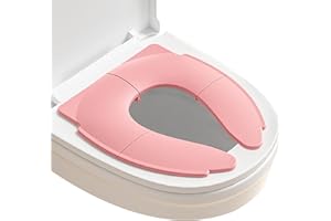 Vlecexs Toilettensitz Kinder, Faltbarer Reise Klappbar WC Sitz Kinder, Tragbar Toilettensitz WC Sitzbezüge, Toilettensitz Kinder für Unterwegs, Toilettentrainer für Kleinkind und Kinder, Rosa