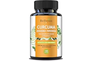 BESWISS CURCUMA E CURCUMINA 95% + Zenzero Limone Piperina e Vitamina C - 130 Capsule Altissima Biodisponibilità | Vegan • Antinfiammatorio • Antiossidante • Peso Forma