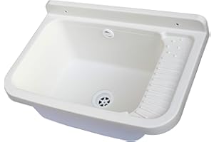 Adventa Évier mural en résine pour extérieur, 50 x 35 x 24 h, blanc, 50 x 35 x 24 cm