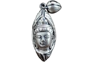 ForFox Ciondolo Testa di Buddha con Foglia di Loto e bocciolo in Argento Sterling 990 Nero Vintage per Uomo Donna