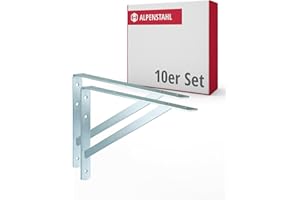 ALPENSTAHL Schwerlastwinkel [ATHENA] 10 Stück Regalwinkel I Tiefe 600 mm I Schwerlastkonsole verzinkt, Grau I Wandhalterung Regal Tragkraft 300 kg I Winkel Metall massiv | Metallwinkel 90 grad