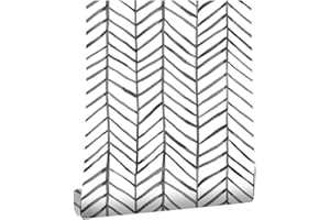 myforHD Self Adhesive Wallpaper Furniture Stickers Black White Modern Minimalist Herringbone Stripes Wallpaper Peel and Stick PVC Vinyl Wall Stick Paper Drawer and Shelf Liner