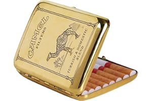 RWXCOW Zigarettenetui 16 Zigaretten Retro Kupfer Kamel-Motiv zigarettenbox Vintage Tragbare Metall Zigarettenhülle Zigarettenkasten Zigarettencase Zigarettenschachtel 9,5x7cm Camel, Gelb