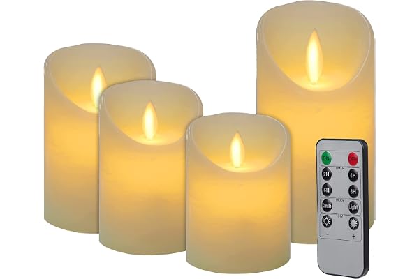 CPROSP Bougies LED 4 pcs avec Télécommande Minuterie, 7,5x9/10,5/12,5/15,5cm, pour Décoration Intérieure Extérieure Mariage, Blanc
