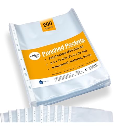 Pochettes Transparentes Perforées A4 - Lot De 200, Polypropylène Résistant, Pour Classeur à Anneaux