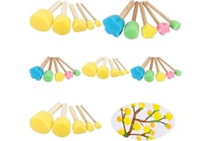 LONIMIA Brocha de esponja, 27 unidades, juego de pinceles de esponja para pintura infantil, juego de pinceles de espuma, pinceles de espuma para pintar manualidades, cerámica, herramientas de pintura