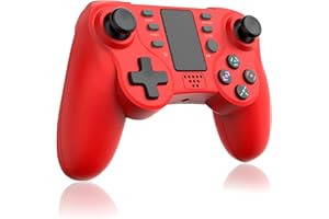 Shiptree Manette sans Fil pour PS4, Wireless Controller Compatible with PS4/Pro/Slim/PC with avec Turbo, Touch Panel, 6-Axis Gyro Sensor, Dual Vibration, Prise Audio 3,5 mm (Rouge)