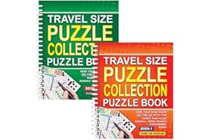 Sixstore A5 Spiral Bound Travel Size 3 in 1 Sudoku, Word Search, Crossword Puzzle Collection Book, 2 Books Supply - Choose Your Set (SET 3)