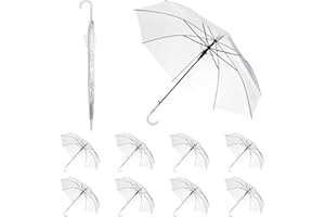 CODOHI 10 Parapluies Transparents 95 cm pour Mariage – Grand Parapluie Cloche Blanc Transparent avec 8 Baleines et Poignée Semi-Automatique pour Femme, Homme, Mariée, Demoiselles d'Honneur, Fête