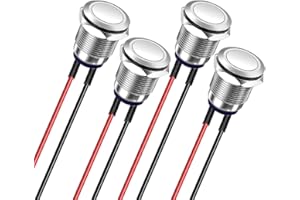 Gebildet 4pcs Prewired 12mm 3A 12V/24V/110V/250VAC Waterproof Push Button Switch Latching Stainless Steel Push Button Switch On-Off(Flat Head)