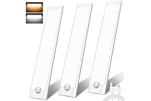 FUNTOOLDE Under Cabinet Kitchen Lights,3 Pack 44 LEDs 3 Modes Motion Sensor under Cupboard kitchen lights,2000mAh USB Rechargeable Stepless Dimming Wardrobe Light,2 Color Temps Closet Light for Kitchen Stairs