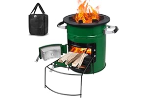 HJZ Four à fusée, Rocket Stove, Réchaud de Camping, Poêle À Bois, Réchaud à Bois, Réchaud de Barbecue, pour Voyager randonnée Camping Cuisine en plein air Pique-Nique BBQ, avec Sac Portable