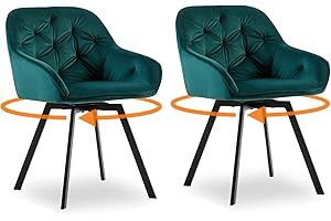 CLIPOP Swivel Dining Chairs Set of 2 Green Velvet Padded Desk Armchair with Backrest and Metal Legs,Ergonomic Desk Tub Chair for Home Office,Living Room and Bedroom