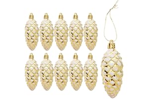 DAHI 10szt. Złote bombki z szyszki świąteczne z brokatem, wiszące bombki z szyszki na choinkę, ozdoby brokatowe z szyszki na choinkę (Złoto-A)