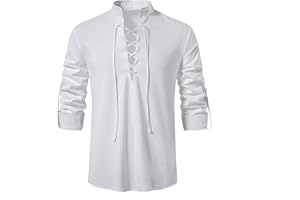 Proumhang Męska Koszula Piracka z Długim Rękawem Koszula Casualowa w Stylu Retro Średniowieczne Koszule Wikingów Vintage Strój Pirata