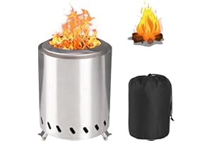 NALEZUNS Table Fire Pit with Stand, Low Smoke Mini Fire Pit for Backyards and Urban Interiors, Pellets or Wood, Full Body Made of 304 Stainless Steel, Heat Resistant Gloves, Includes