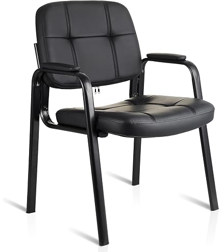 CLATINA Office Reception Guest Chair – Bonded Leather With Padded Armrests, Black