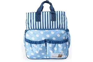 029 Baby Nappy Backpacks Polka Dots Mummy Diaper Changing Bag Backpack Set Multi-Function Bags UK (029 Blue Bag)