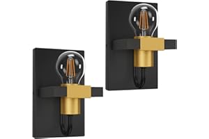 Klighten Lampade da Parete Vintage Industrial, E27 Max 40W, Applique da Parete Interno in Metallo Oro nero, Lampada Muro Rustiche per Soggiorno Corridoio Loft Ristorante, Lampadina non Inclusa