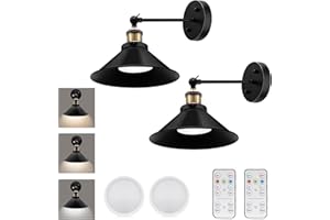 LABOREDUCER Battery Operated Wall Lights,Cordless Battery Powered Led Wall Lights Set of 2,Black Vintage Wireless Wall Light Indoor with Remote Control for Bedroom Farmhouse Hallway Living Room Garden