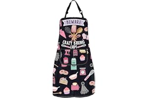 MYSOMY Funny Baking Aprons for Women - Beware Crazy Baking Lady Apron - Lover Gifts