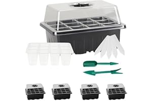 MoTrent 5 Pack 60 Cells Seed Trays for Seedlings Reusable Seed Trays with Lids Propagator Tray Growing Starter Tray, Germination Trays Kit Plastic for Greenhouse/Garden (Black), 12 Cells