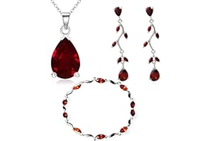 Crystalline Azuria Mujer 18ct Chapado en Oro Blanco Lágrimas Juego de joyas Rojo Cristales de Zirconia Collar 45 cm Pendientes Pulsera para Mujer y Niña