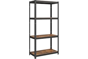 SONGMICS Shelving Unit, 40 x 80 x 160 cm, 520 kg Load Capacity (130 kg per Shelf), Industrial, Adjustable Storage Shelves, for Living Room, Kitchen, Garage, Rustic Brown and Black GLR044B11
