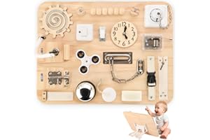 POTATOMATO Busy Board Montessori Toys for Toddlers-Wooden Sensory Board-Autism Travel Toys for kids-Preschool Learning Educational Activities for Baby Boys &Girls Birthday Gifts