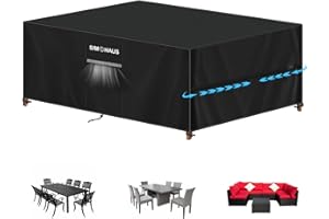 SIMPHAUS Telo Copri Balcone Esterno Copritavolo da Esterno Impermeabile Copritavolo Rettangolare per Esterno Telo Copertura Tavolo da Esterno Antivento Tessuto Oxford 420D Anti-UV 250x150x90cm