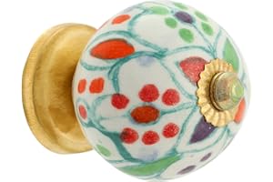 Rasiya Art Drawer Knobs - Countryside Boho Ceramic Dresser Pull Handle Kitchen Cabinets Cupboard Wardrobe Knob Farmhouse Decor Furniture Hardware - Multicolor Morroccan - Pack of 4