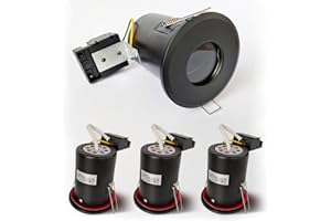 4XSweier 90 Minute Fire Rated LED Recessed Ceiling Light, Waterproof IP65 Spotlight, Die-Cast Aluminium (Bulb not Included) Black Recessed Spotlight, 230V GU10 Downlight