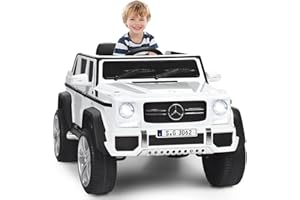COSTWAY Kinder Elektroauto, Mercedes-Benz Maybach, 12V Elektrisches Kinderauto mit Musik, Hupe und LED-Leuchten, Jeep Auto 2,5-5,5km/h, inkl. 2,4G-Fernbedienung, für Kinder ab 3 Jahre (Weiß)