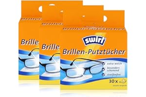 Swirl Brillen-Putztücher 30 einzeln verpackte Tücher in Spenderbox - Anti-Beschlag-Effekt - Extra weich und schonend - Fettlösend - Streifenfrei (3er Pack)