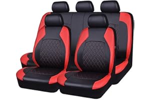 FZTZSQ 1 Set Leather Car Seat Cover Sets for Ford Focus 2011 2012 2013 2014 2015 2016 2017 2018, Breathable Waterproof Comfortable Car Seat Interior Protect Accessories,Red