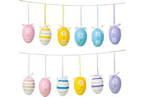 Naler Set di 12 Uova Pasquali Colorate Finte Uova da Appendere Pasquali Uova di 4 Colori Decorazioni di Festa Pasqua, 4X6CM