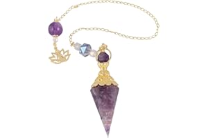 KYEYGWO Améthyste Pendule Divinatoire Radiesthésie en Pierre d'Énergie Résine, Reiki Prisme Hexagonal Pointé Protection Pendentif Perle Ronde avec Chaîne 11.2"